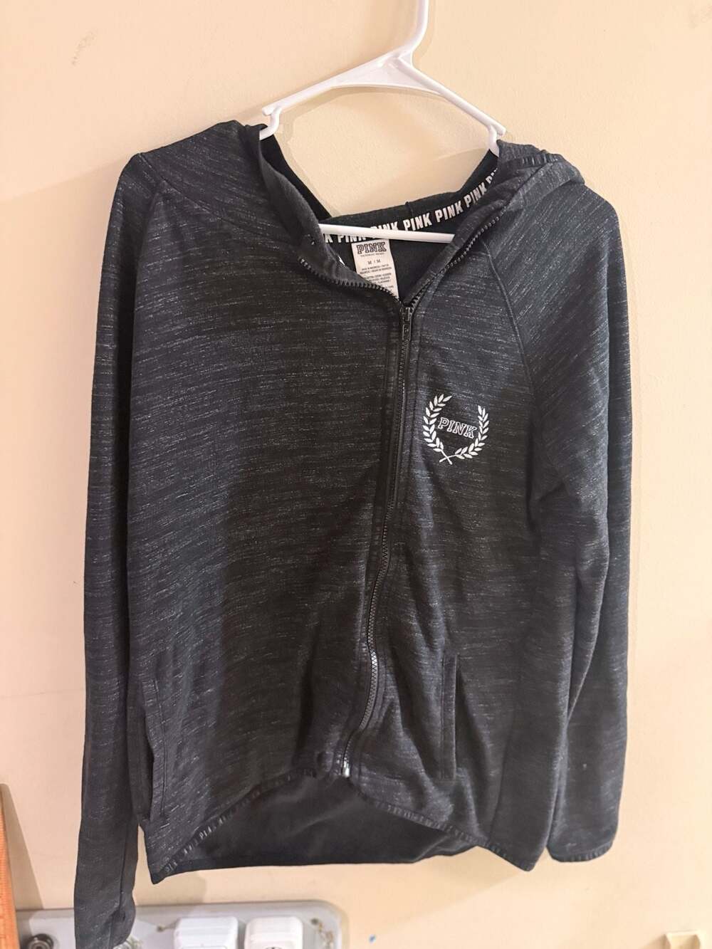Victoria's Secret PINK Dark Gray Marl High-Low Full Zip Hoodie Jacket Medium